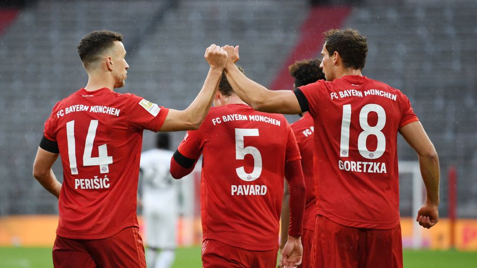 Bayern Munich celebrate Leon Goretzka's opener against Frankfurt