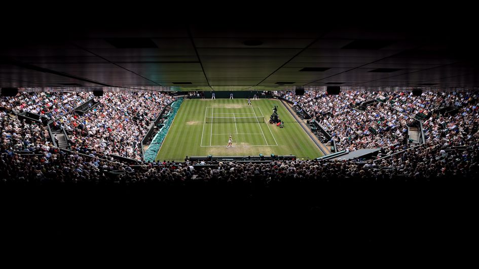 A general view of Centre Court at Wimbledon 2019