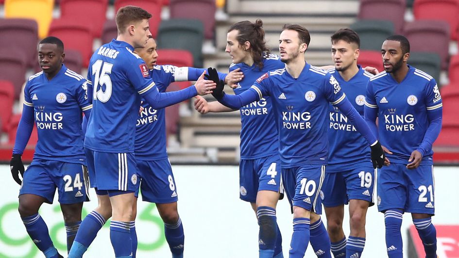 Leicester celebrate a goal against Brentford