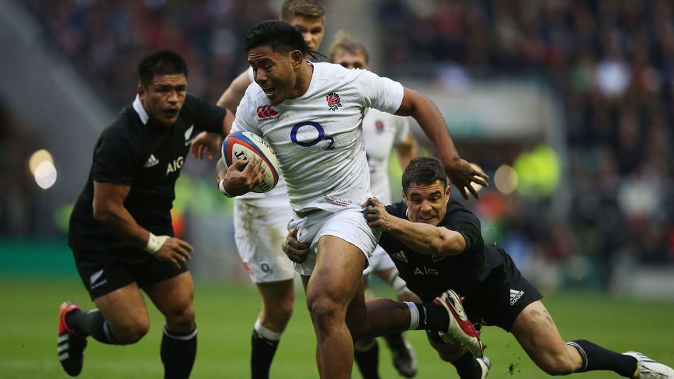 Manu Tuilagi in the process of scoring for England during their last win over New Zealand back in 2012