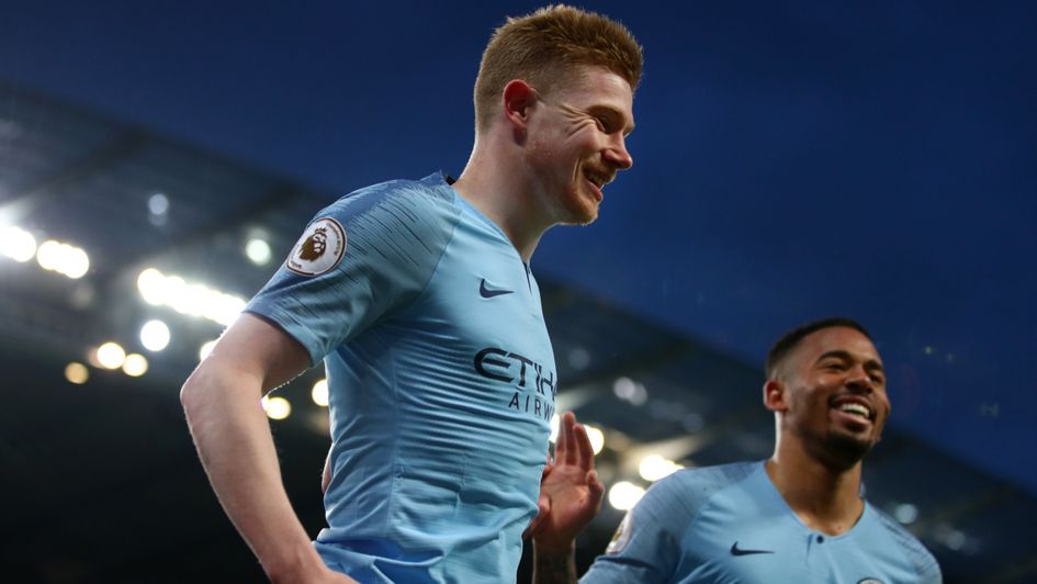 Kevin De Bruyne: The Belgian celebrates his early goal for Man City against Cardiff