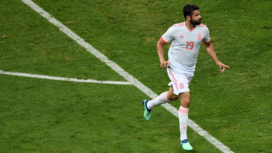 Diego Costa celebrates after scoring for Spain v Portugal