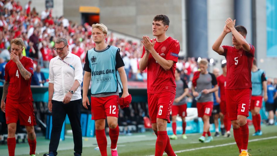 Andreas Christensen of Denmark applauds the fans following defeat