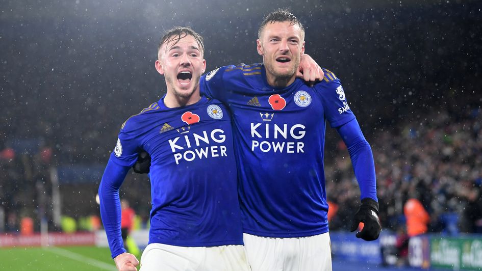 James Maddison and Jamie Vardy (left to right): Leicester duo celebrate a goal against Arsenal