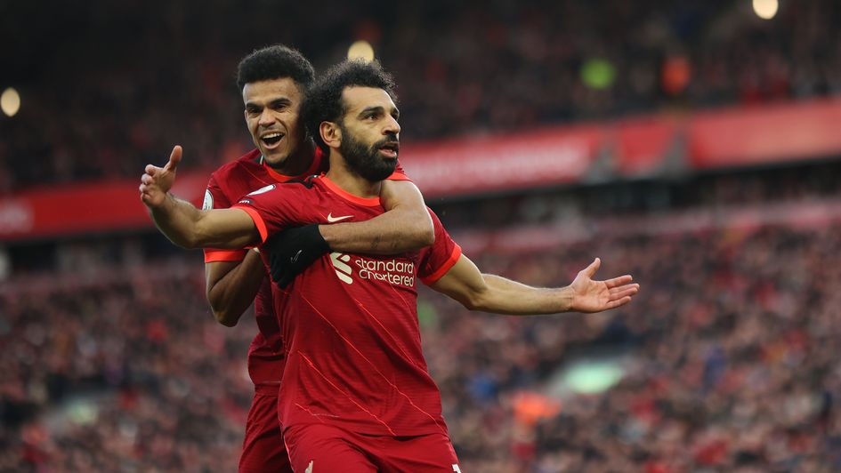 Luis Diaz and Mohamed Salah celebrate for Liverpool