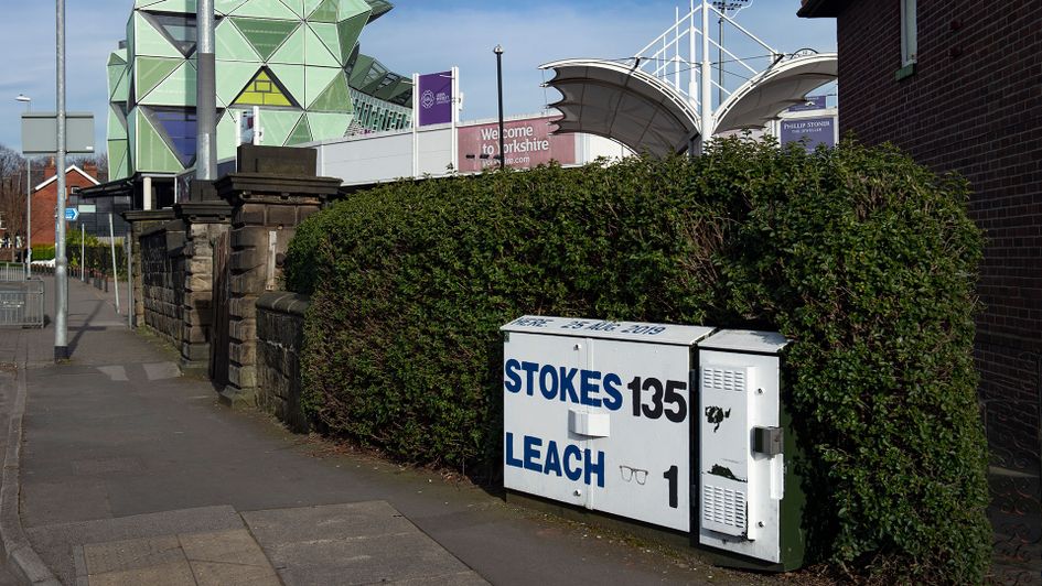 Ben Stokes' match winning innings at Headingley is immortalised on a BT Telecommunications box outside the stadium