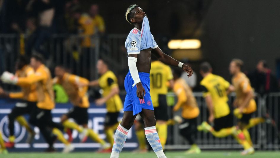 Paul Pogba looks on in dismay as Young Boys cause a huge shock