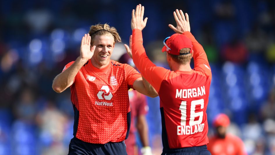 David Willey and Eoin Morgan celebrate