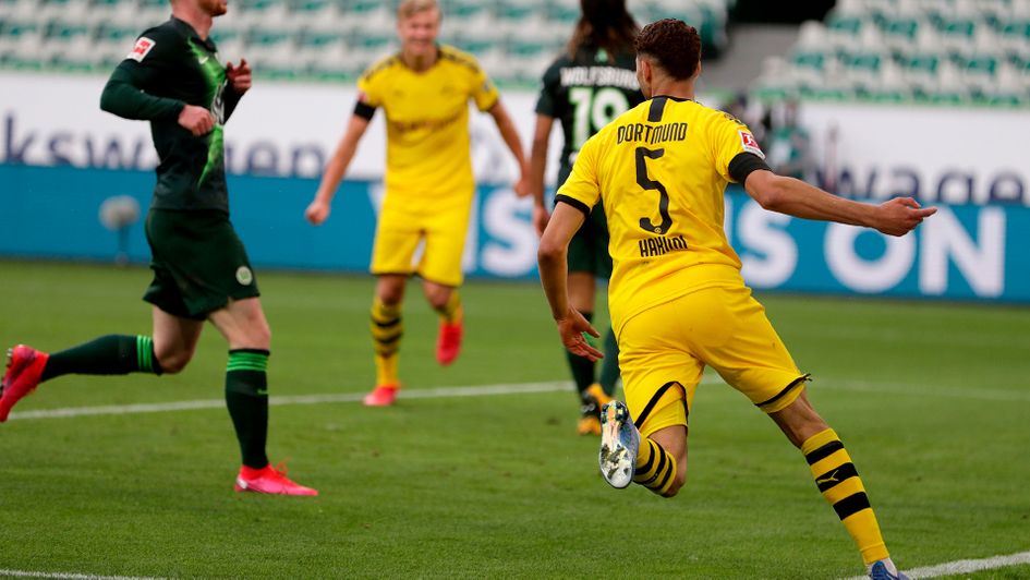 Achraf Hakimi celebrates his goal against Wolfsburg