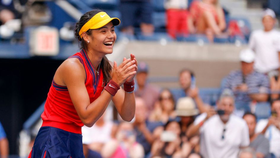 Emma Raducanu celebrates her victory at the US Open