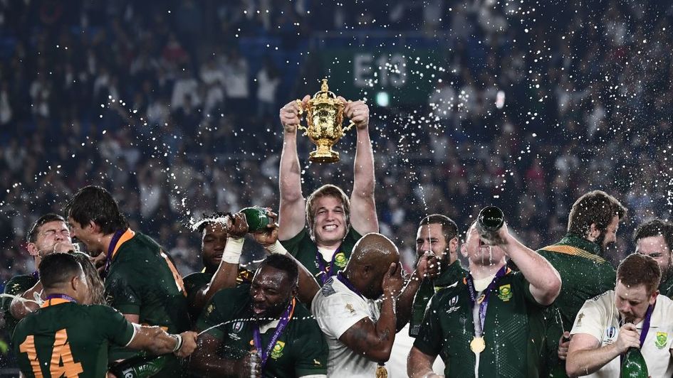 Pieter-Steph Du Toit lifts the World Cup for South Africa