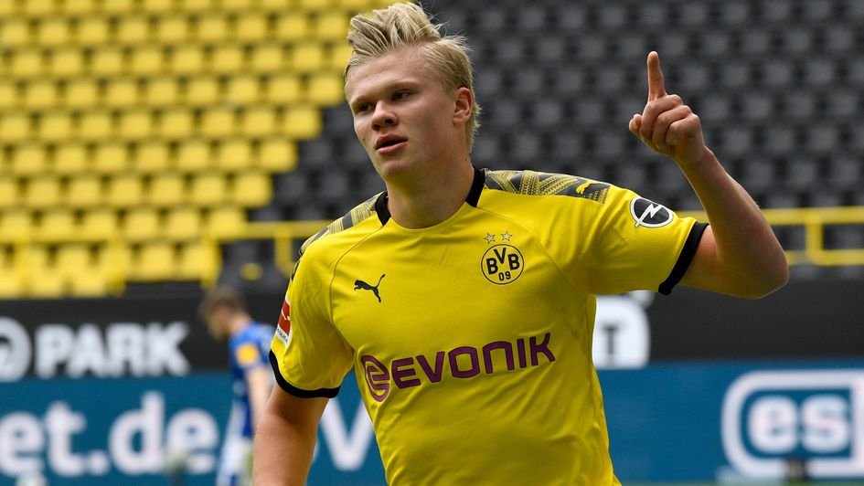Dortmund's Erling Haaland celebrates scoring against Schalke