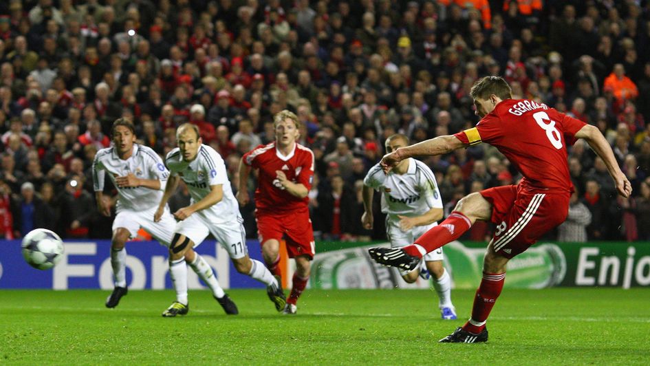 Steven Gerrard scores for Liverpool against Real Madrid