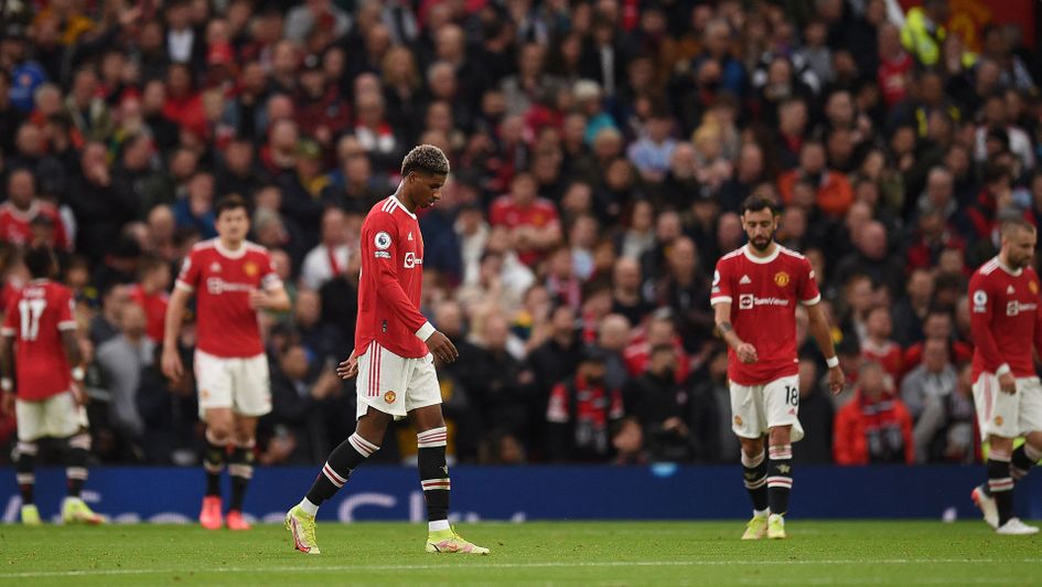 Manchester United players react following their heavy defeat to Liverpool