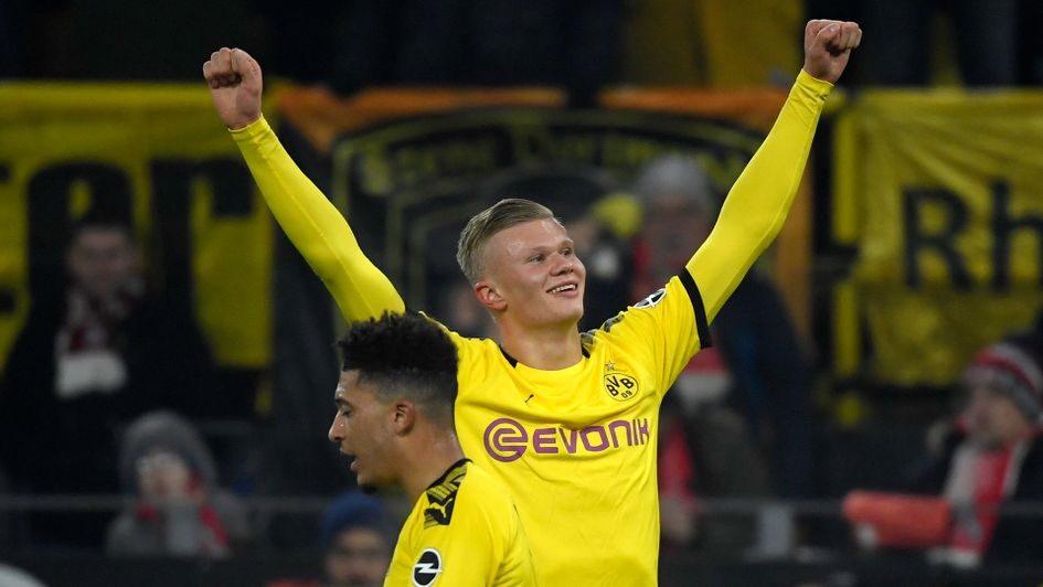 Erling Haaland celebrates his first goal against Koln