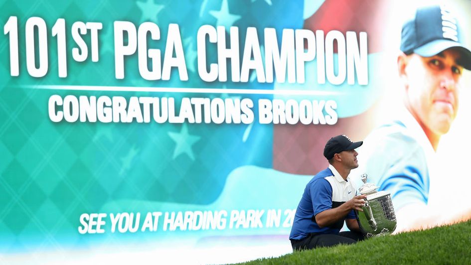 Brooks Koepka with the PGA Championship trophy