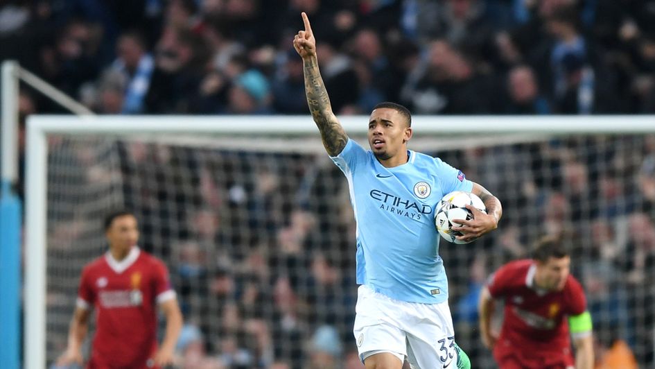 Gabriel Jesus celebrates his early goal for Manchester City against Liverpool