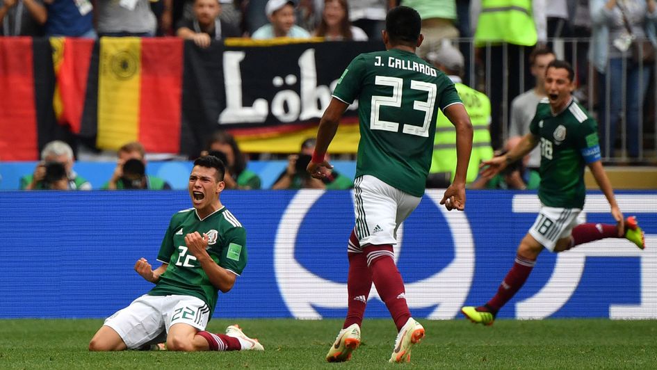 Mexico forward Hirving Lozano celebrates his goal against Germany