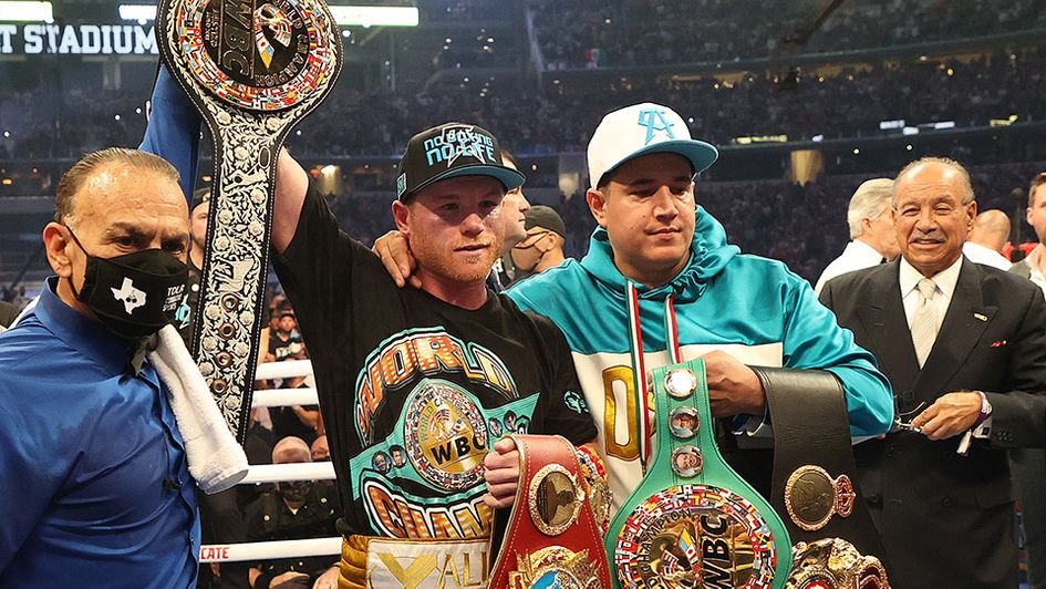 Canelo with all his belts and is one away from the full set