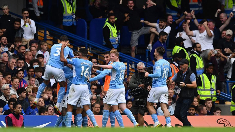 Manchester City celebrate Gabriel Jesus' goal against Chelsea