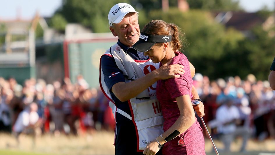 Georgia Hall and her father celebrate on the final green