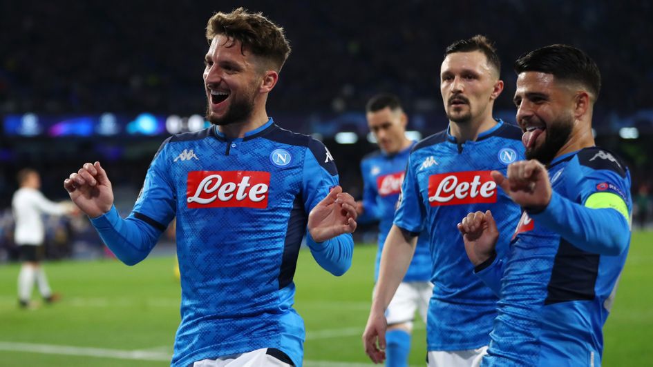 Dries Mertens: Napoli forward celebrates after scoring his 121st goal for the club - against Barcelona in the Champions League