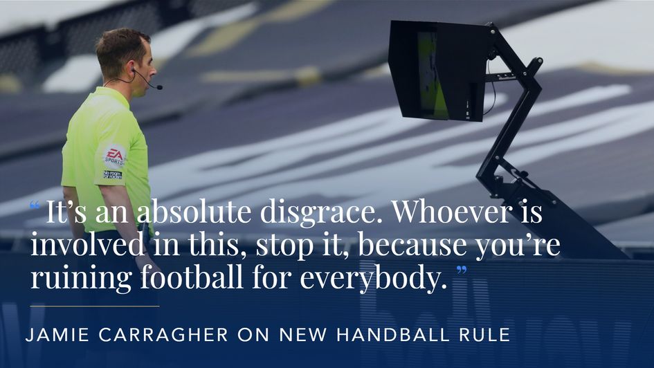 Jamie Carragher says the new handball rule is ruining football after Newcastle's late draw at Spurs