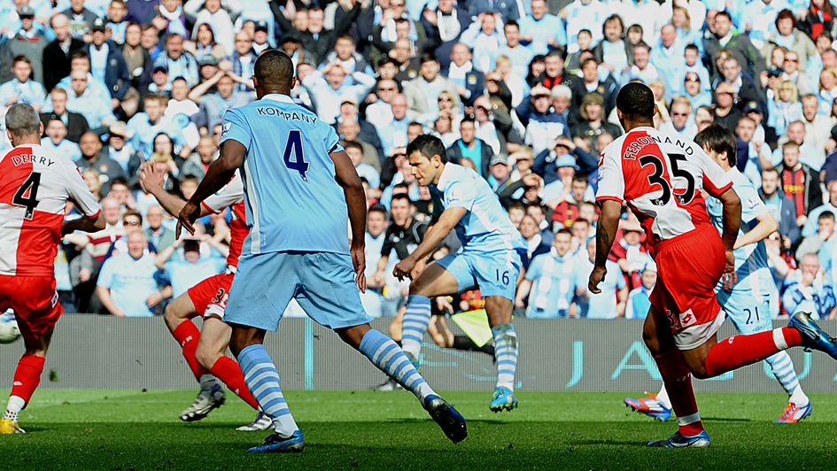 Sergio Aguero scores the winner against QPR that clinched the 2011/12 Premier League title