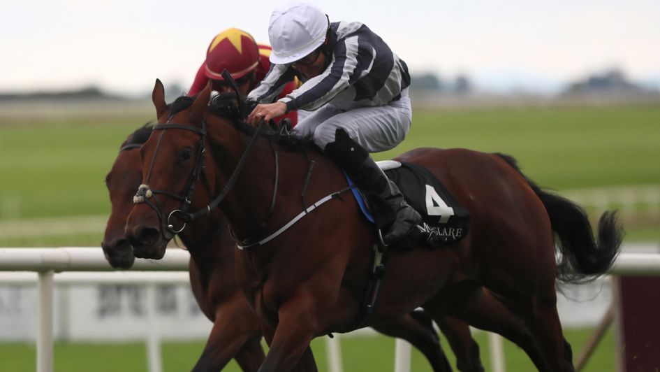 Shane Foley riding Discoveries to victory in the Moyglare Stud Stakes