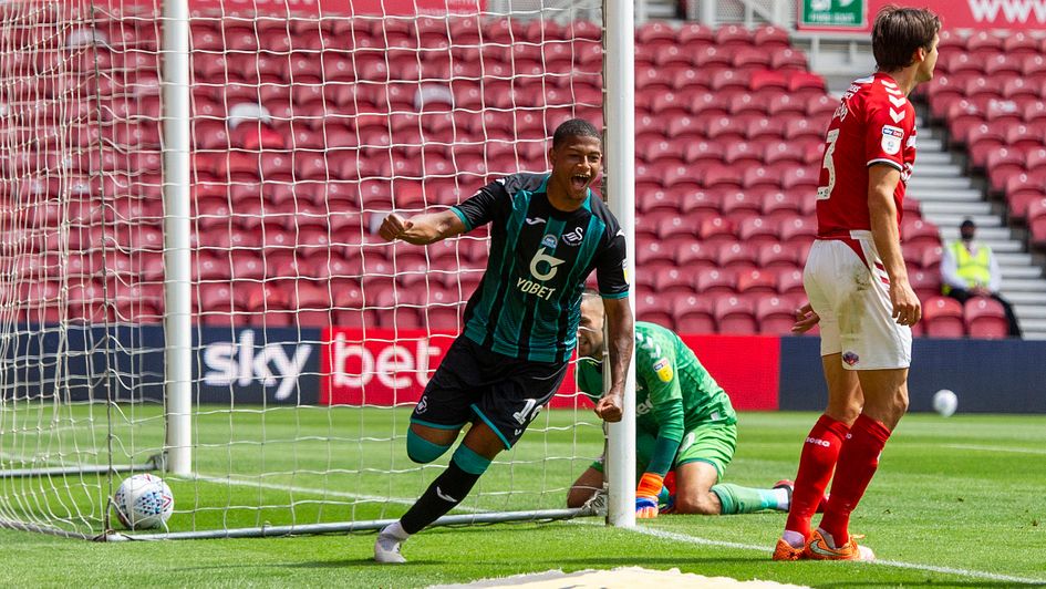 Rhian Brewster: Swansea loanee celebrates one of two goals at Middlesbrough