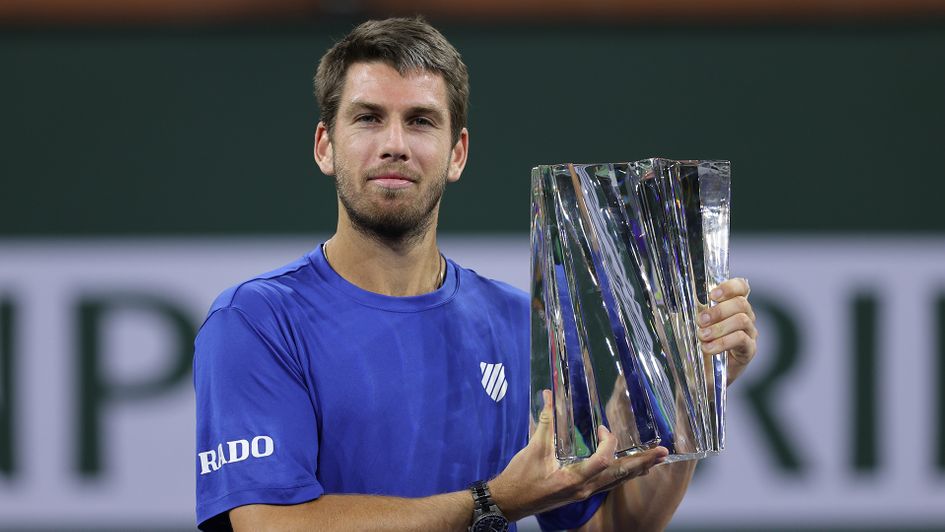 Cameron Norrie holds the trophy after winning the BNP Paribas Open
