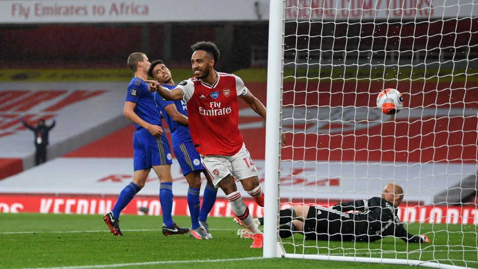 Pierre-Emerick Aubameyang: Arsenal forward celebrates after scoring against Leicester