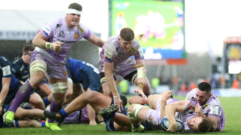 Sam Simmonds: Exeter ace scores a try against Sale in the Champions Cup