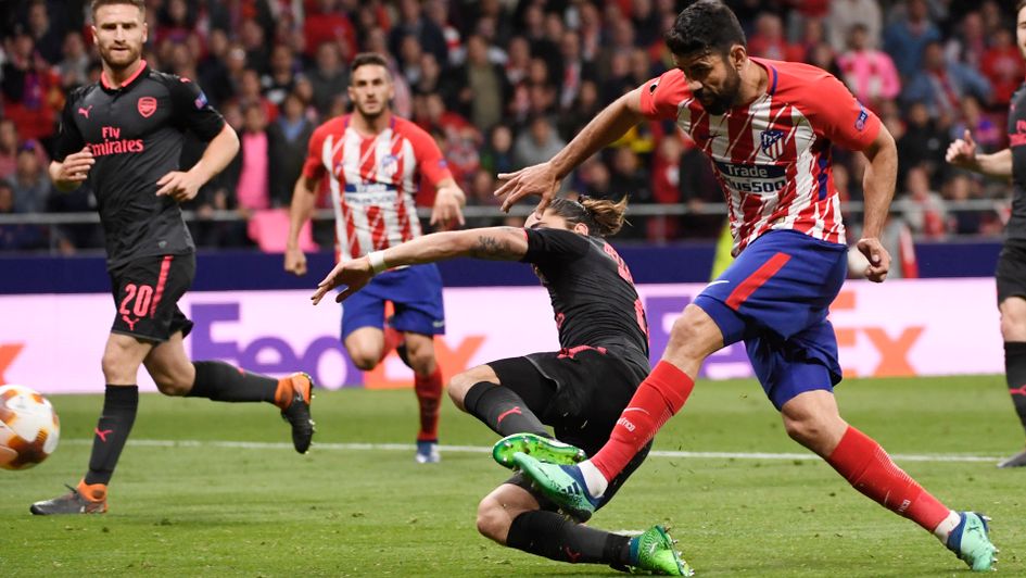 Diego Costa makes it 1-0 for Atletico Madrid against Arsenal