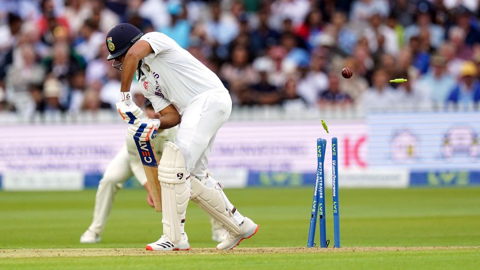 India’s Rohit Sharma is bowled by England's James Anderson
