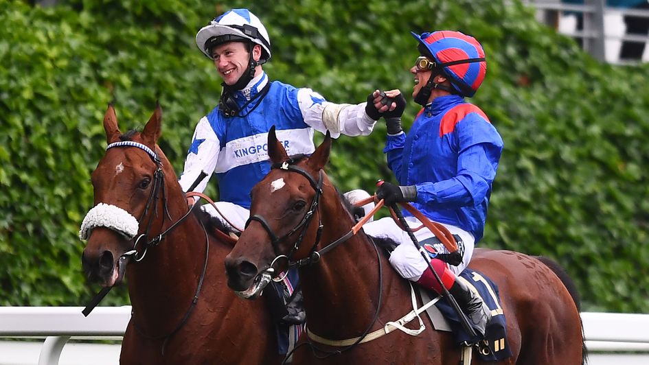 Oisin Murphy (left) gets congratulations from Frankie Dettori at Royal Ascot 2021