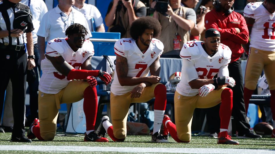 Colin Kaepernick kneeling for the American national anthem