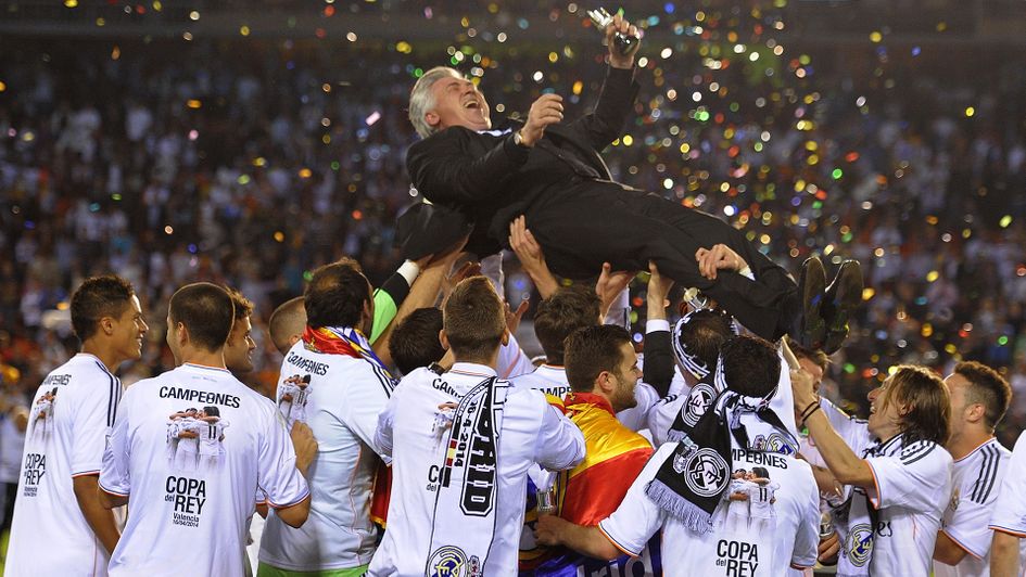 Real Madrid and Carlo Ancelotti celebrate their Copa del Rey success in 2014