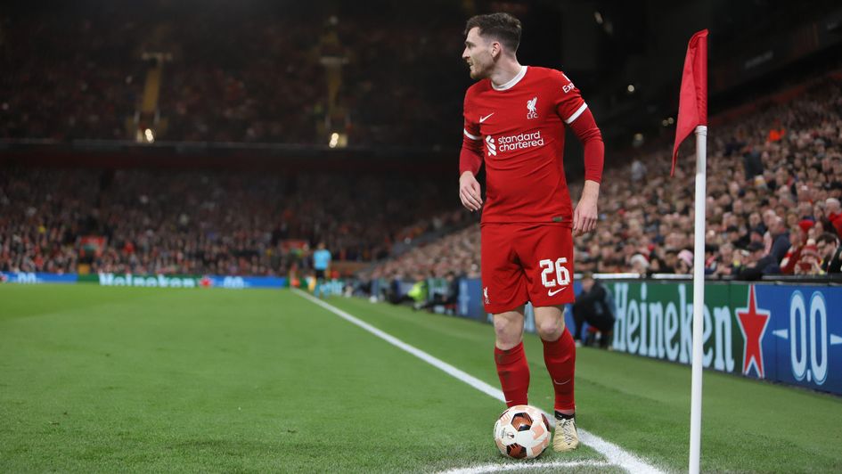 Andy Robertson takes a corner for Liverpool